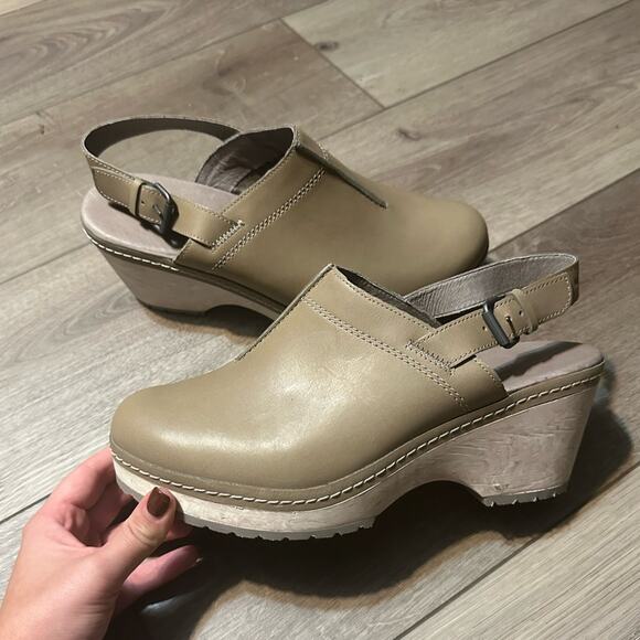 MERRELL Halendi Leather Clog Moon Leather Slingback Wedge 10 NWOB - Picture 1 of 6